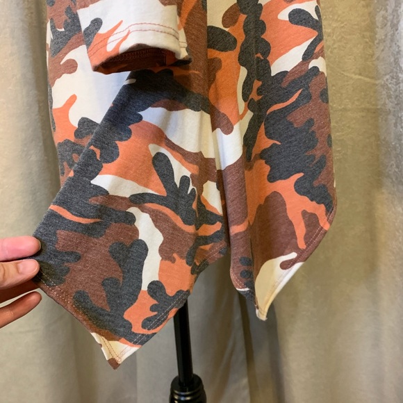 Coco Bianco Orange Brown Camo Fall Tones Cowl Neck Tunic 3/4 Sleeve NWT Size M - Picture 9 of 16